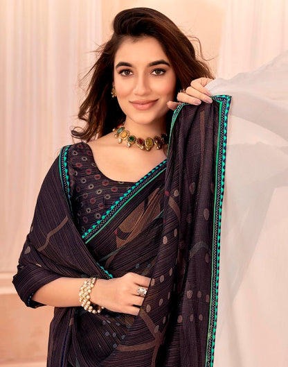 Navy Blue Chiffon Printed Saree