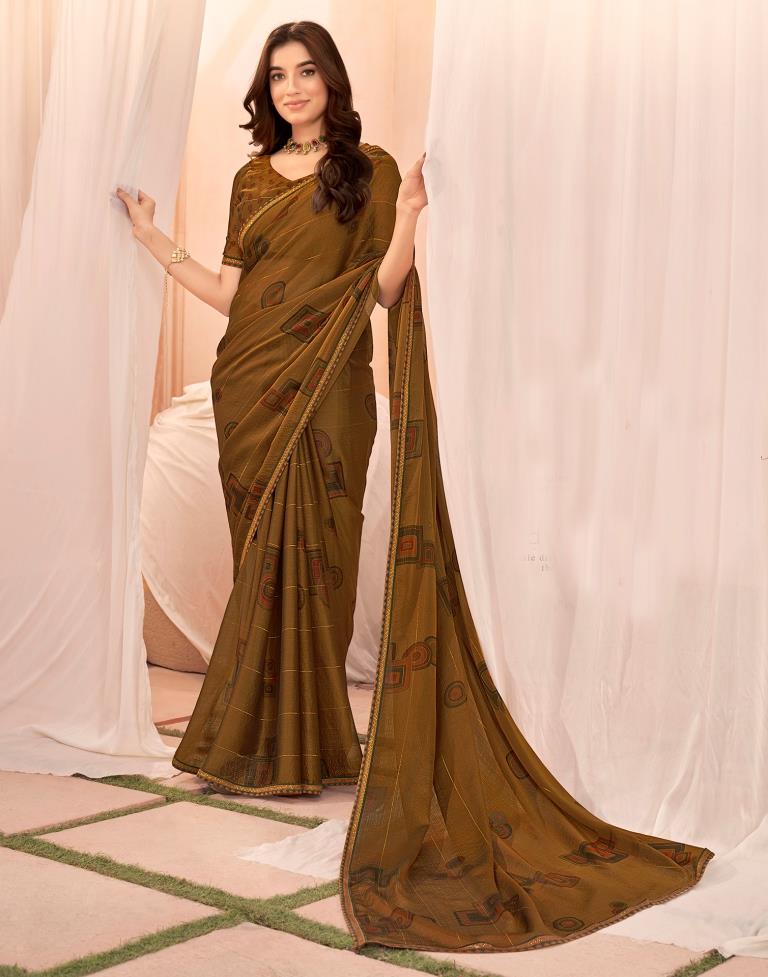 Mustard Yellow Chiffon Printed Saree