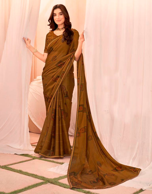 Mustard Yellow Chiffon Printed Saree