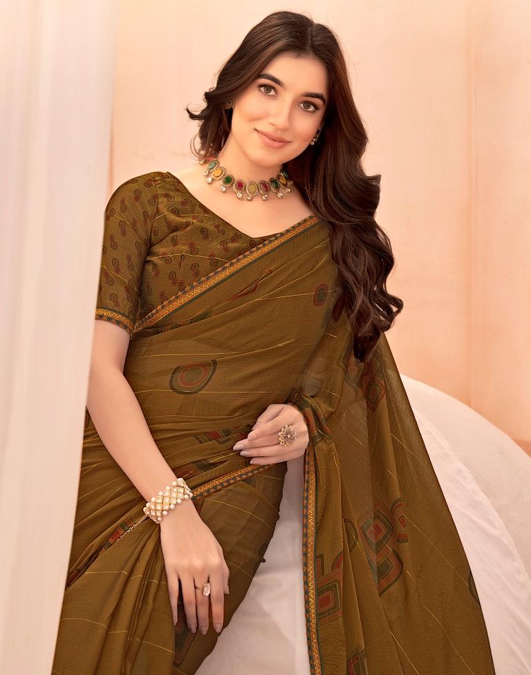 Mustard Yellow Chiffon Printed Saree