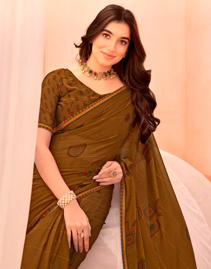 Mustard Yellow Chiffon Printed Saree