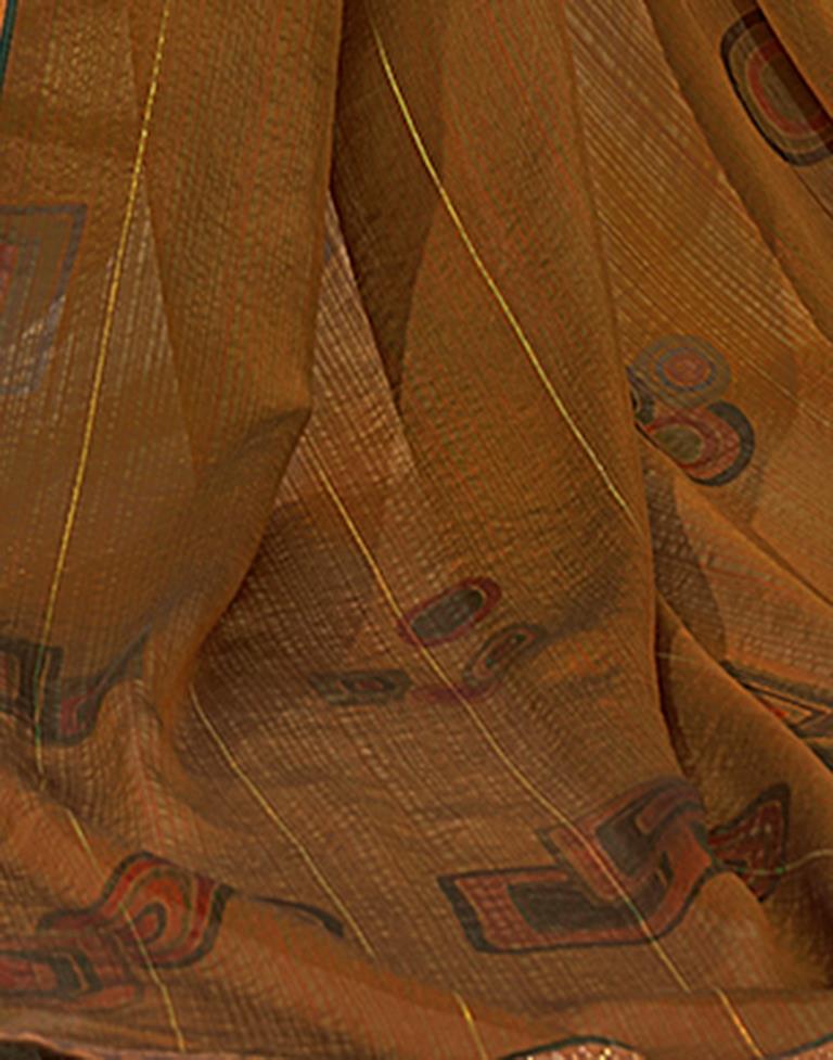 Mustard Yellow Chiffon Printed Saree