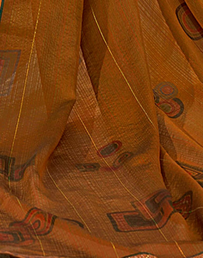 Mustard Yellow Chiffon Printed Saree