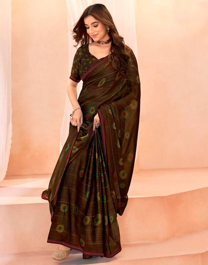 Brown Chiffon Printed Saree