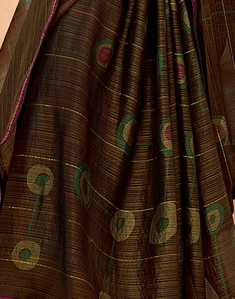 Brown Chiffon Printed Saree