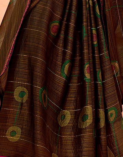 Brown Chiffon Printed Saree