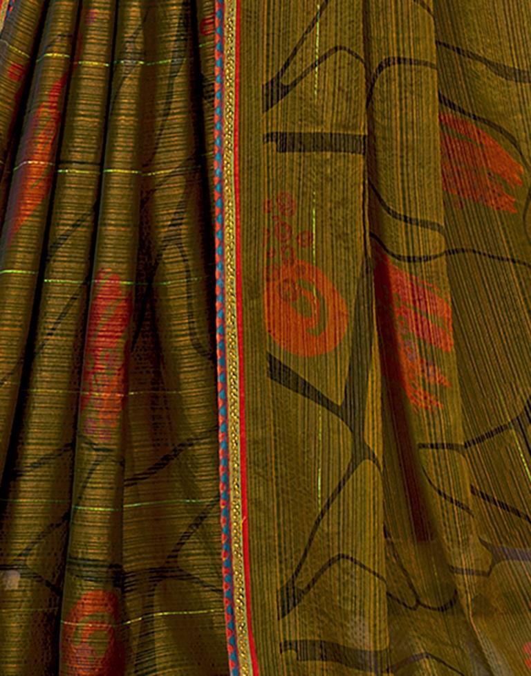 Moss Green Chiffon Printed Saree