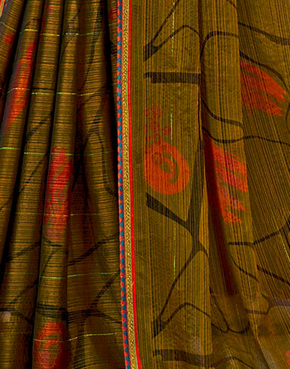 Moss Green Chiffon Printed Saree