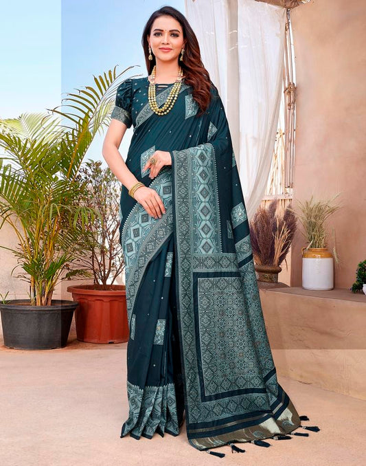 Rama Blue Silk Woven Saree