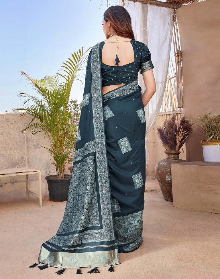 Rama Blue Silk Woven Saree