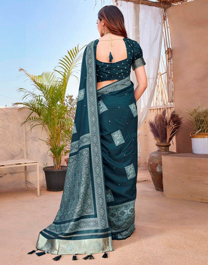 Rama Blue Silk Woven Saree