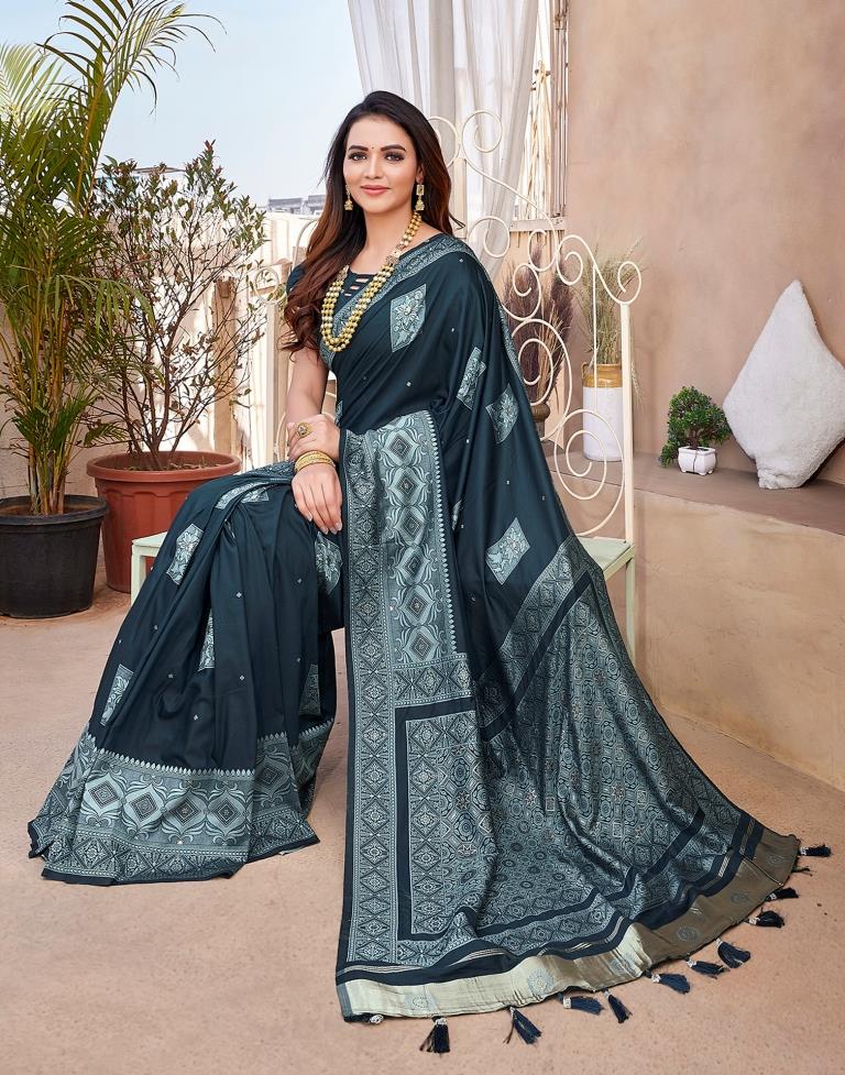 Rama Blue Silk Woven Saree