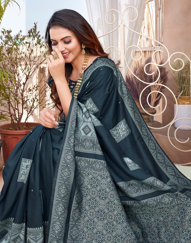 Rama Blue Silk Woven Saree