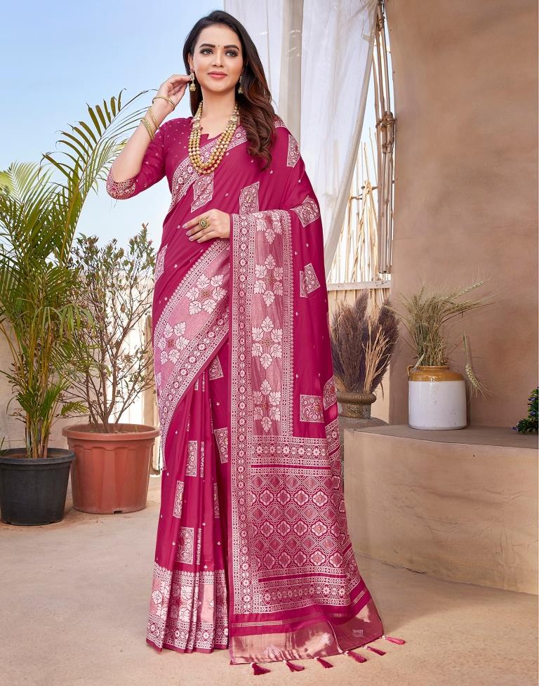 Pink Silk Woven Saree