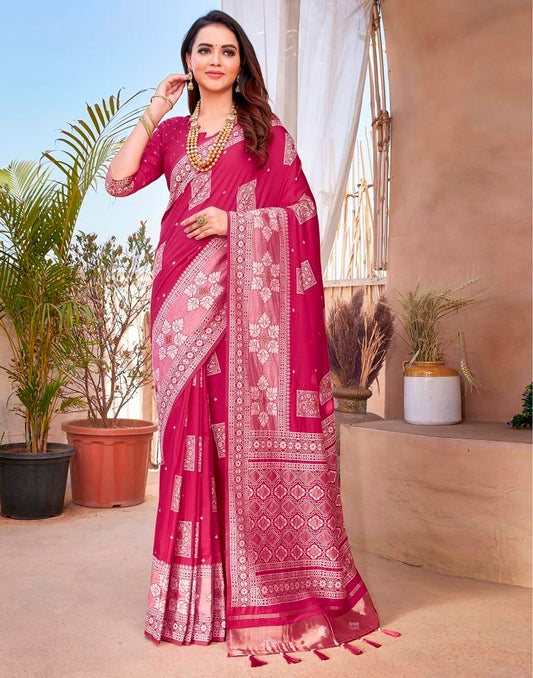 Pink Silk Woven Saree