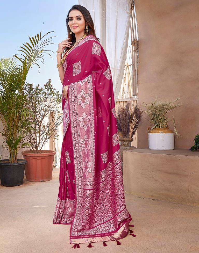 Pink Silk Woven Saree