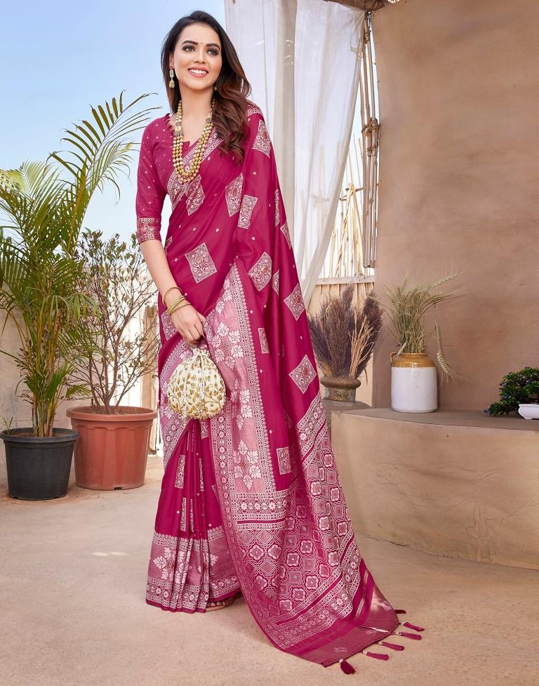 Pink Silk Woven Saree