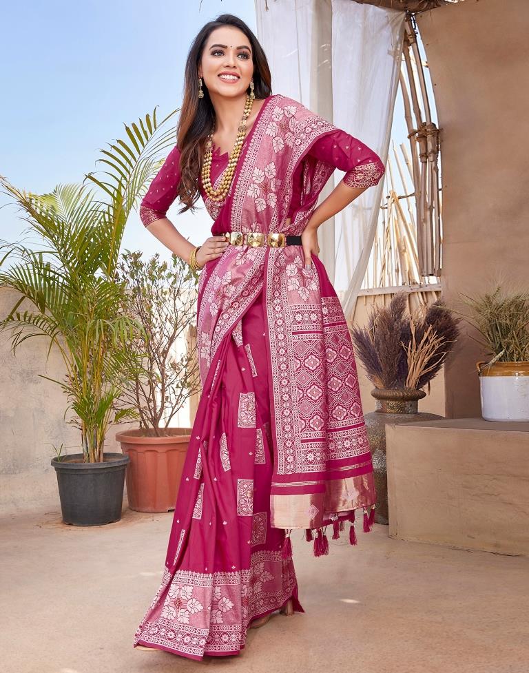 Pink Silk Woven Saree