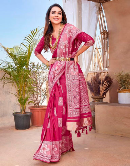 Pink Silk Woven Saree