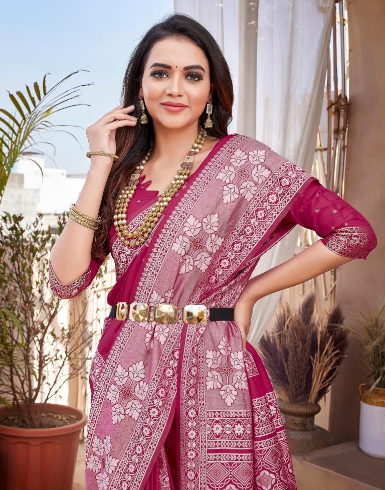 Pink Silk Woven Saree