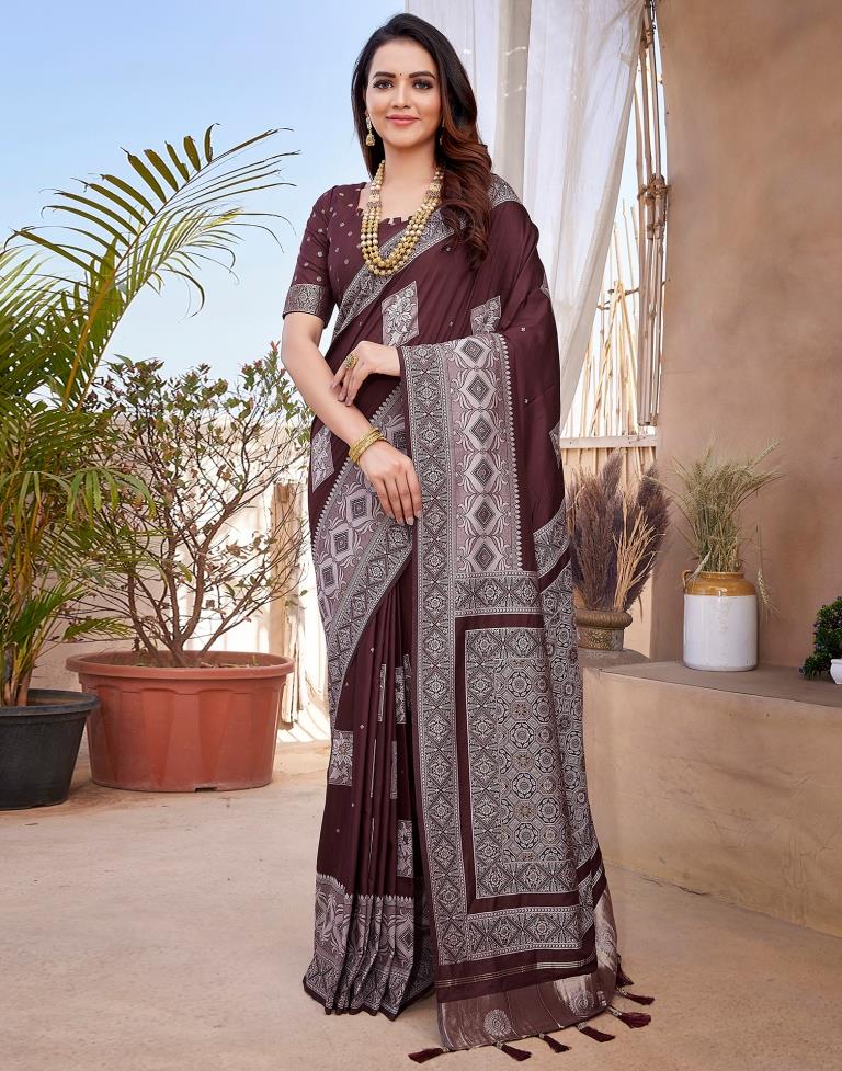 Maroon Silk Woven Saree