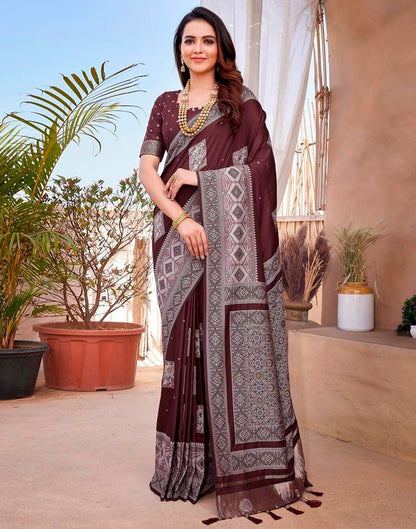 Maroon Silk Woven Saree