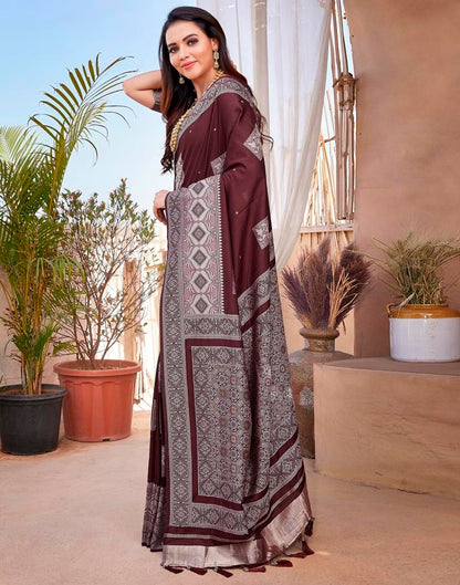 Maroon Silk Woven Saree