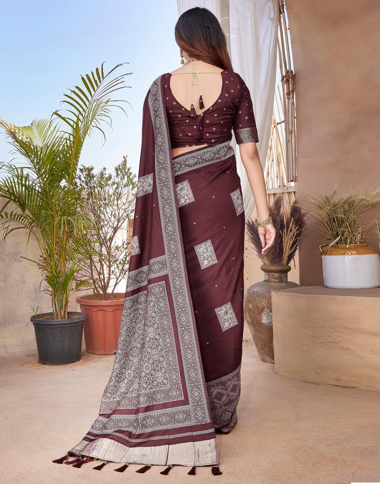 Maroon Silk Woven Saree
