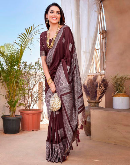 Maroon Silk Woven Saree
