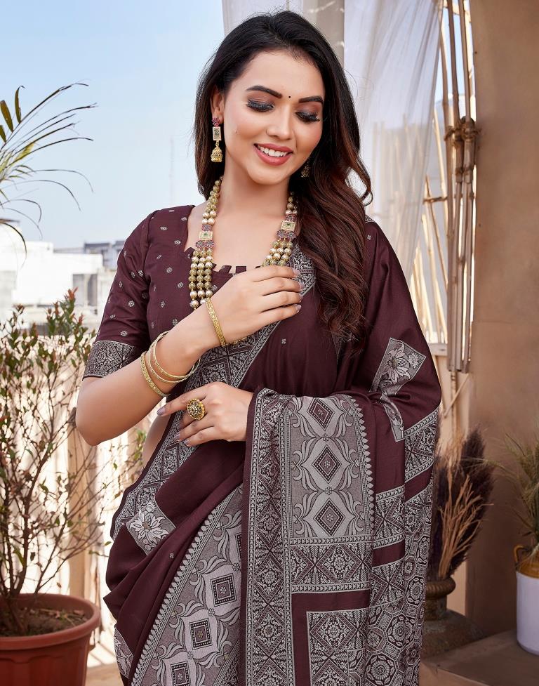Maroon Silk Woven Saree