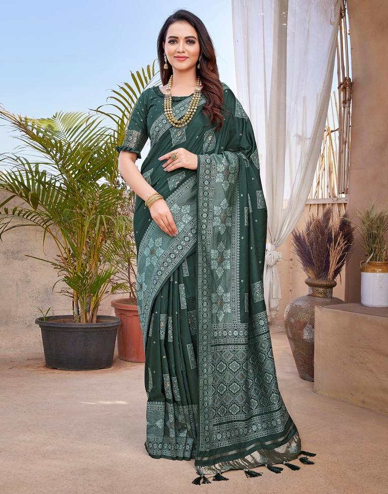 Dark Green Silk Woven Saree