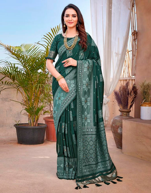 Dark Green Silk Woven Saree