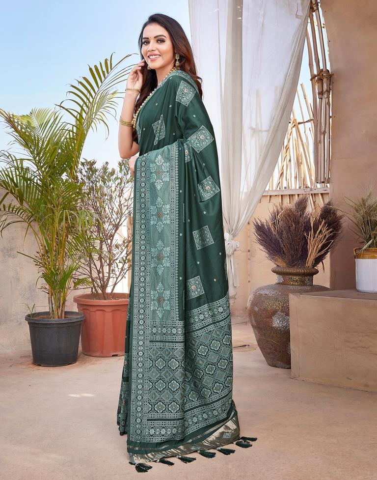 Dark Green Silk Woven Saree