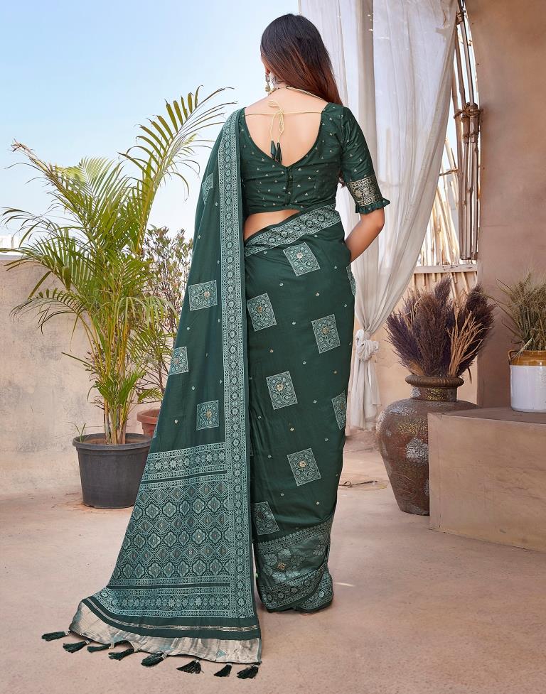 Dark Green Silk Woven Saree