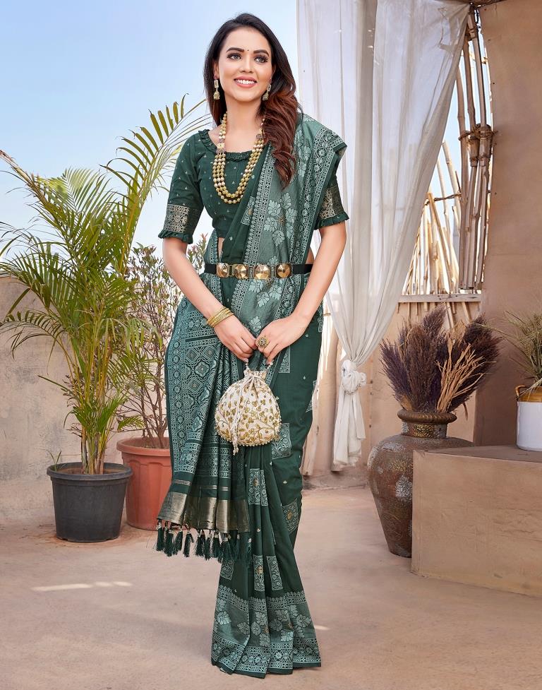 Dark Green Silk Woven Saree