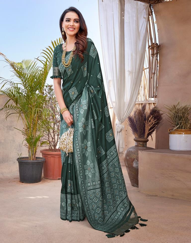 Dark Green Silk Woven Saree