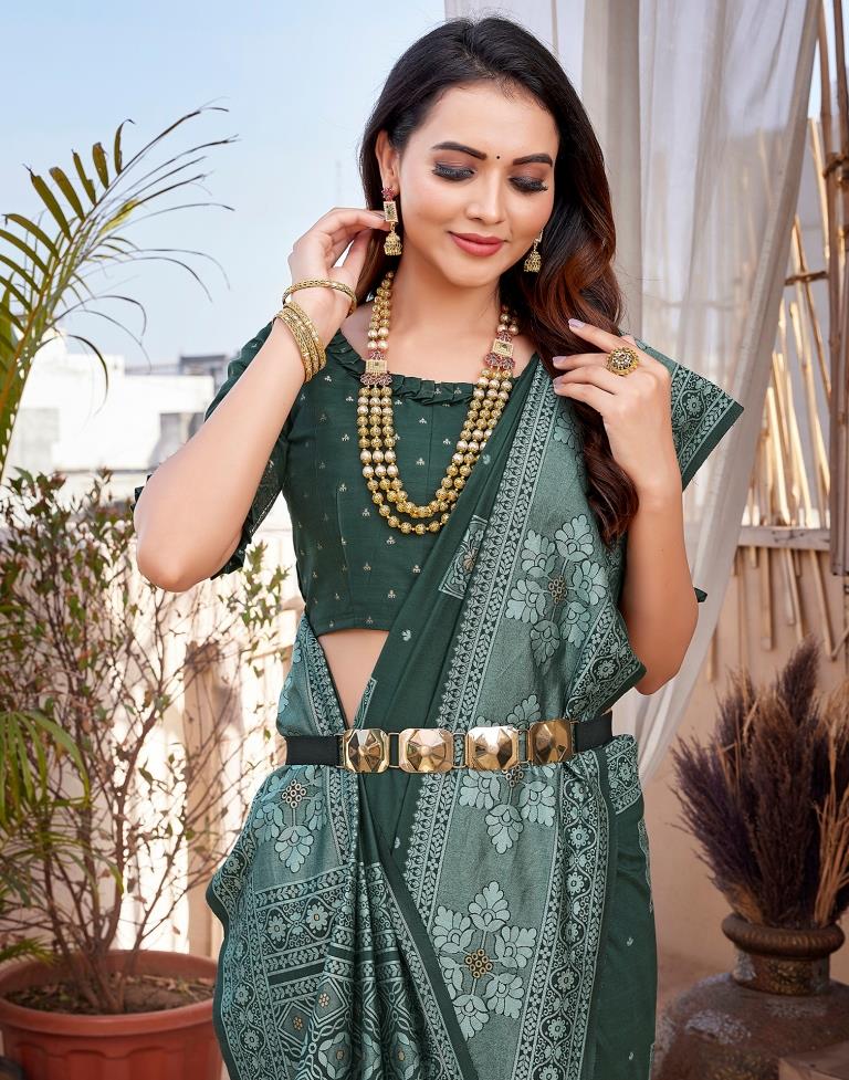 Dark Green Silk Woven Saree