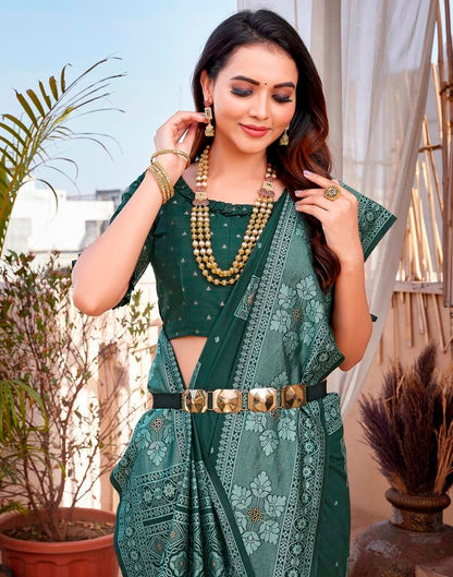Dark Green Silk Woven Saree