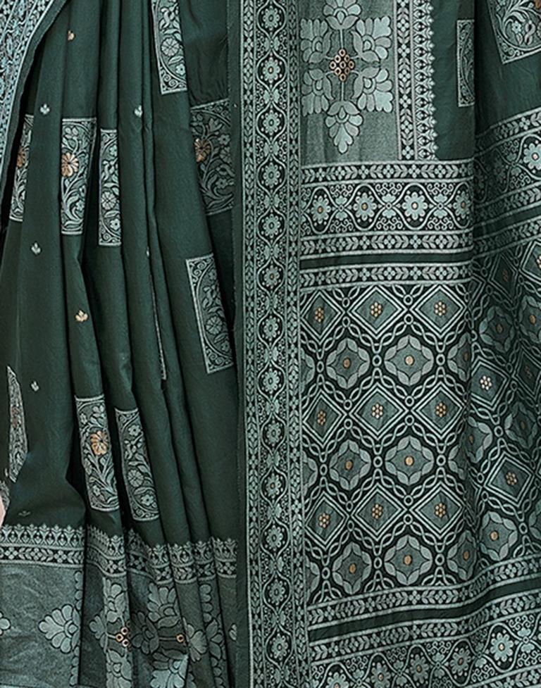 Dark Green Silk Woven Saree