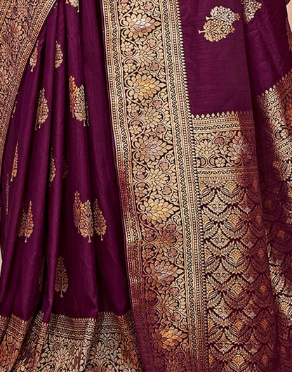 Wine Silk Woven Saree