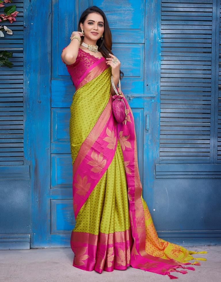 Yellow Silk Woven Saree