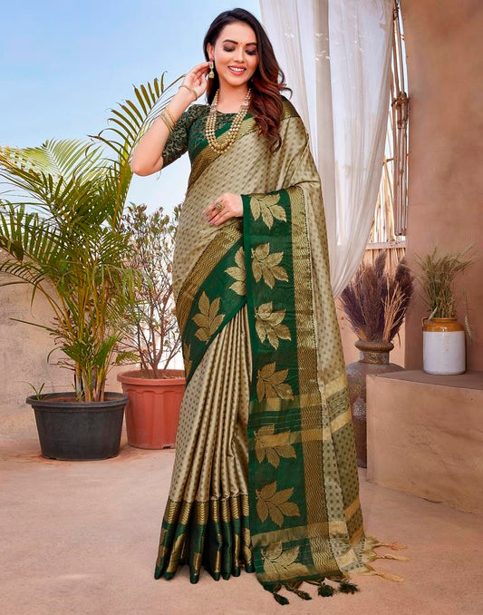 Beige Silk Woven Saree