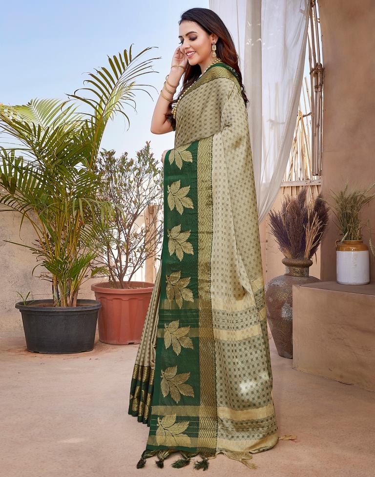 Beige Silk Woven Saree