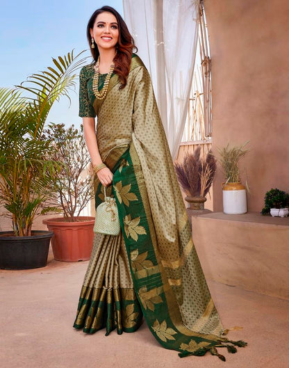 Beige Silk Woven Saree