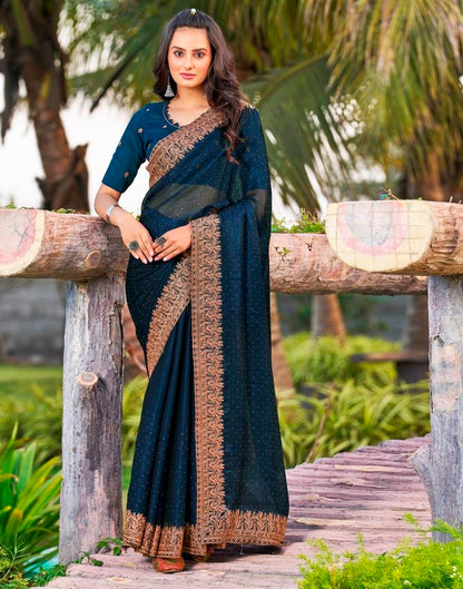 Sea Blue Chiffon Embroidery Saree