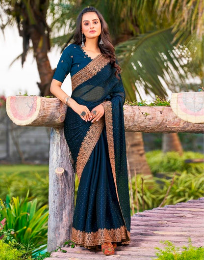 Sea Blue Chiffon Embroidery Saree