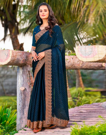 Sea Blue Chiffon Embroidery Saree