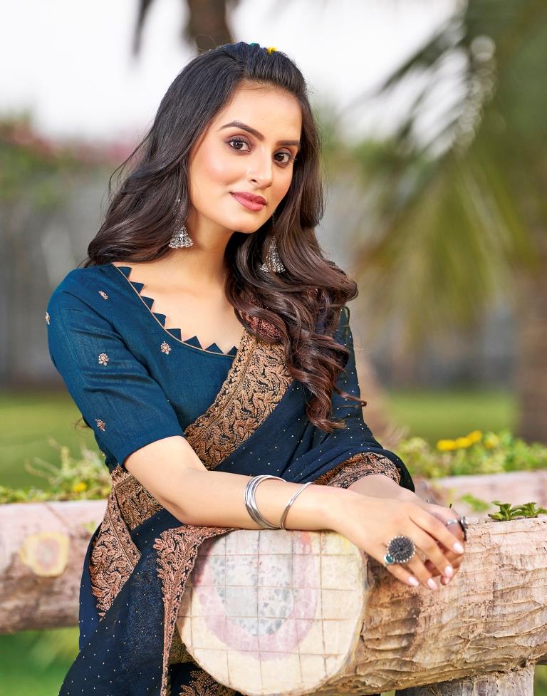 Sea Blue Chiffon Embroidery Saree