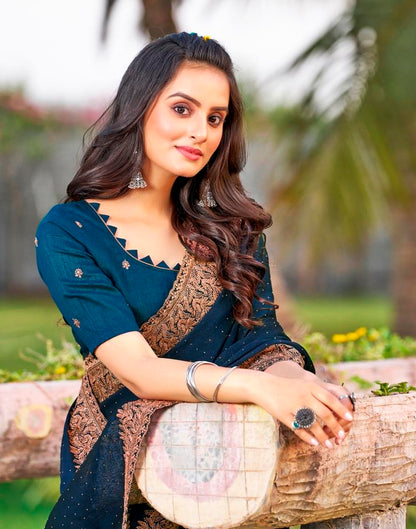 Sea Blue Chiffon Embroidery Saree