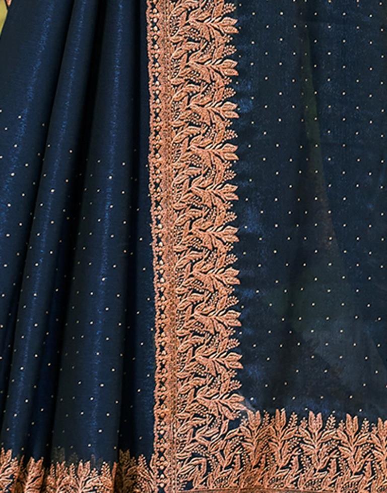 Sea Blue Chiffon Embroidery Saree